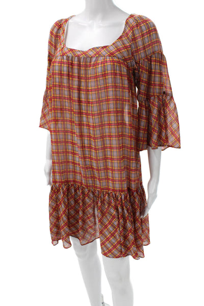 Zara Basic Womens Multicolor Plaid Shift Long Dress Square Neck Size XS