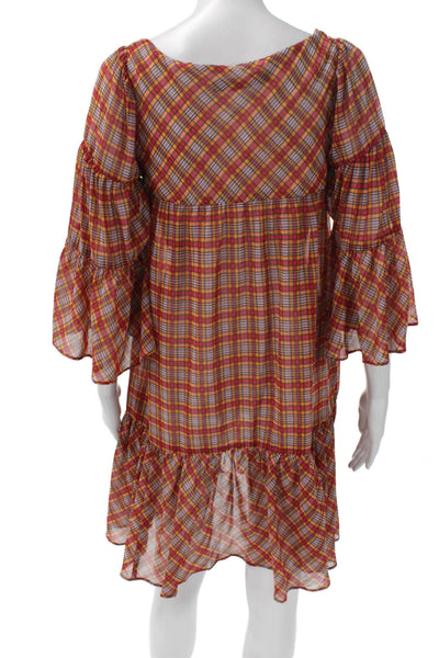 Zara Basic Womens Multicolor Plaid Shift Long Dress Square Neck Size XS