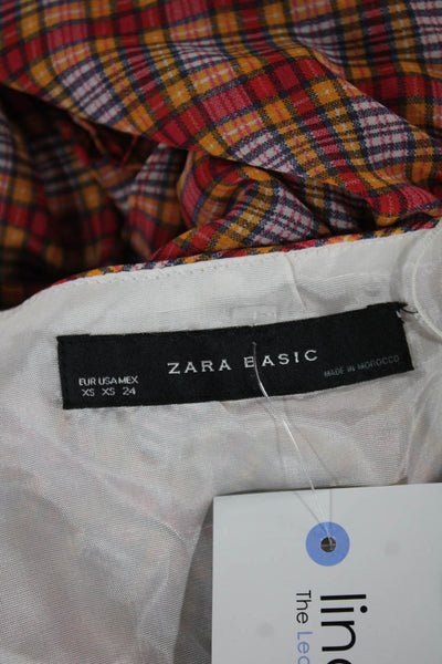 Zara Basic Womens Multicolor Plaid Shift Long Dress Square Neck Size XS