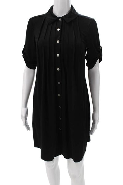 Calvin Klein Women Black Polyester Collared Shirt Dress Short Sleeve Size 2