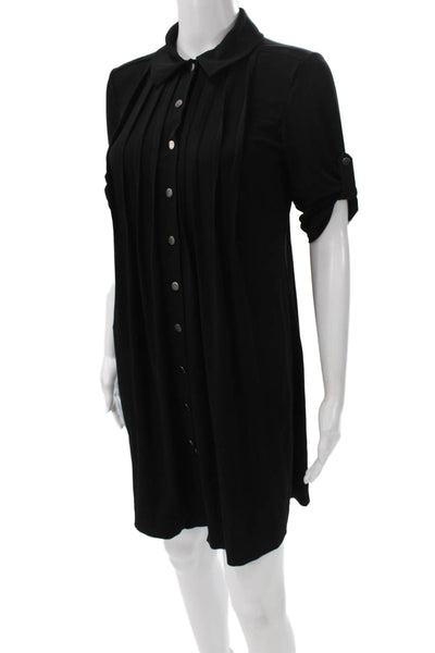Calvin Klein Women Black Polyester Collared Shirt Dress Short Sleeve Size 2