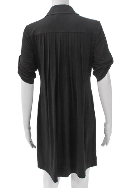 Calvin Klein Women Black Polyester Collared Shirt Dress Short Sleeve Size 2