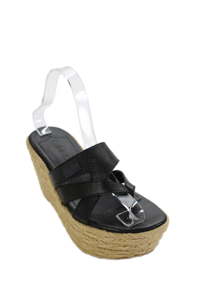 Calvin Klein Womens Leather Platform Espadrille Wedges Black Size EUR 36.5