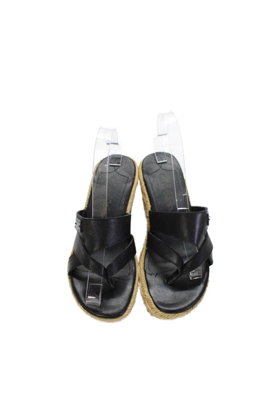 Calvin Klein Womens Leather Platform Espadrille Wedges Black Size EUR 36.5