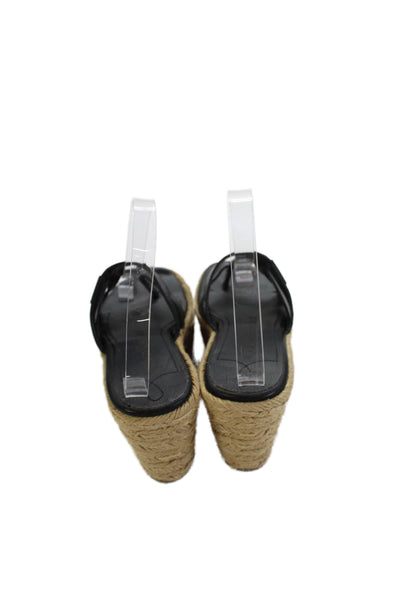 Calvin Klein Womens Leather Platform Espadrille Wedges Black Size EUR 36.5