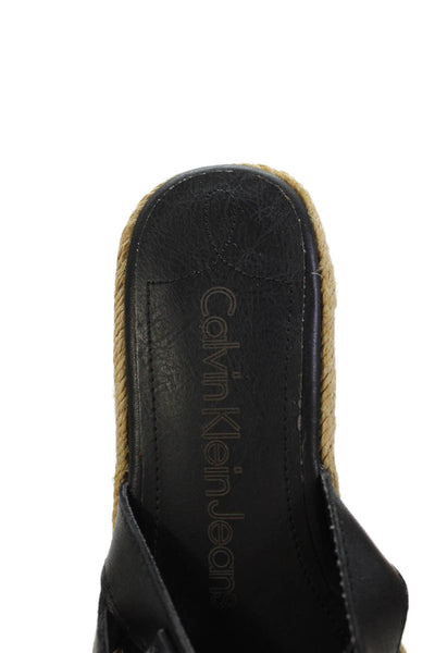 Calvin Klein Womens Leather Platform Espadrille Wedges Black Size EUR 36.5