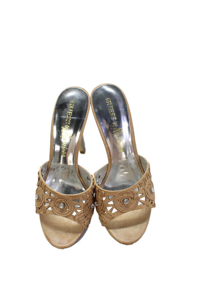 Guess By Marciano Womens Denim Detail Platform Heels Beige Size 6.5