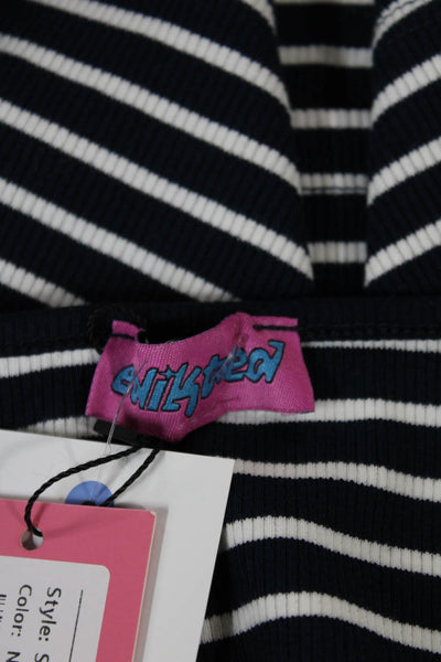 Edikted Womens Basic Striped Cotton Scoop Neck Tank Blue Size L