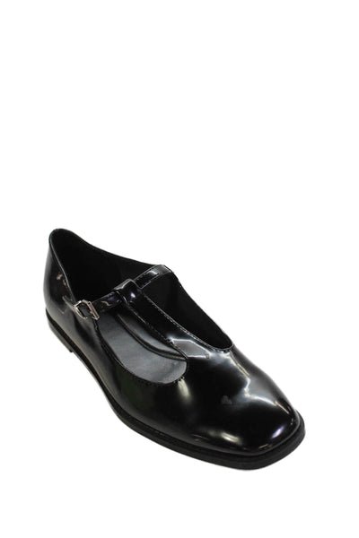 Zara Womens Shiny Vegan Leather Flats Mary Jane Shoes Black Size 10
