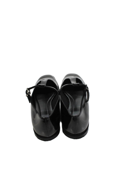 Zara Womens Shiny Vegan Leather Flats Mary Jane Shoes Black Size 10