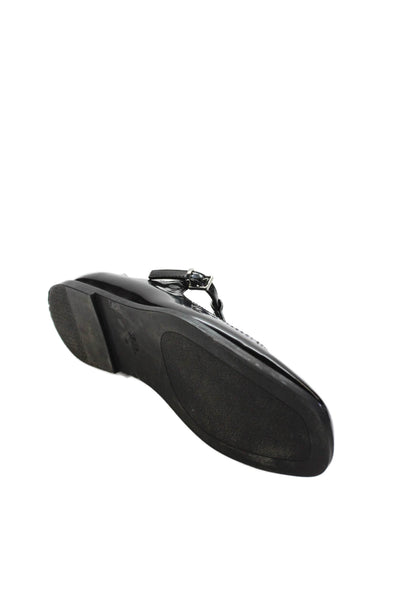 Zara Womens Shiny Vegan Leather Flats Mary Jane Shoes Black Size 10