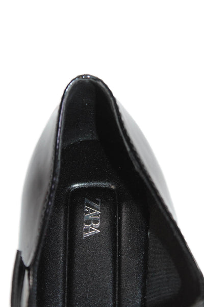 Zara Womens Shiny Vegan Leather Flats Mary Jane Shoes Black Size 10
