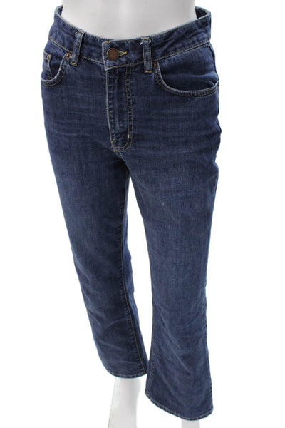 La Ligne Women Bootcut Jeans Blue High Rise Cotton Blend Button Fly Size 24