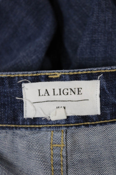 La Ligne Women Bootcut Jeans Blue High Rise Cotton Blend Button Fly Size 24
