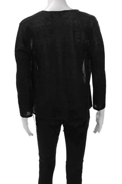 Theory Womens Black Linen V-Neck Cardigan 3/4 Sleeve Size 0P