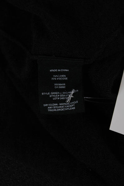 Theory Womens Black Linen V-Neck Cardigan 3/4 Sleeve Size 0P