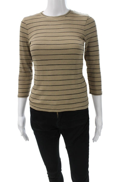 Vince Women Basic Striped 3/4 Sleeve Cotton Tee Round Neck Size XS