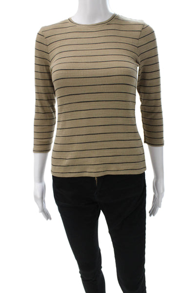 Vince Women Basic Striped 3/4 Sleeve Cotton Tee Round Neck Size XS