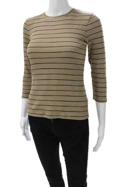 Vince Women Basic Striped 3/4 Sleeve Cotton Tee Round Neck Size XS