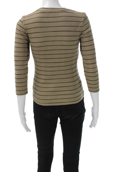 Vince Women Basic Striped 3/4 Sleeve Cotton Tee Round Neck Size XS