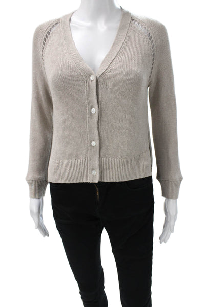 Theory Women Cardigan Linen V Neck Long Sleeve Beige Size 0P