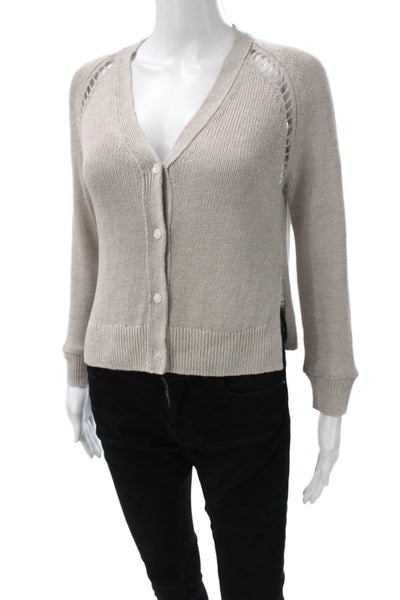 Theory Women Cardigan Linen V Neck Long Sleeve Beige Size 0P