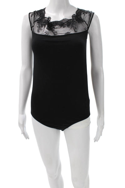 Wolford Women Floral Bodysuit Round Neck Sleeveless Black Size M