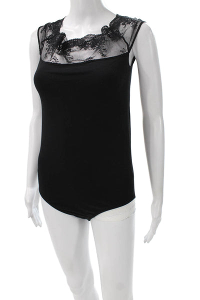 Wolford Women Floral Bodysuit Round Neck Sleeveless Black Size M