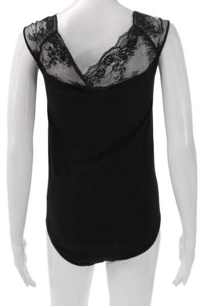 Wolford Women Floral Bodysuit Round Neck Sleeveless Black Size M