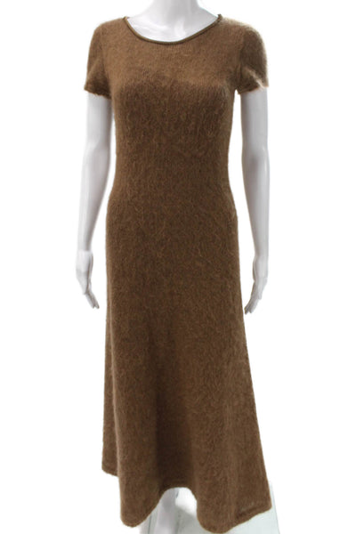 Alberta Ferretti Women Maxi Dress Brown Rayon Short Sleeve Round Neck Size 4