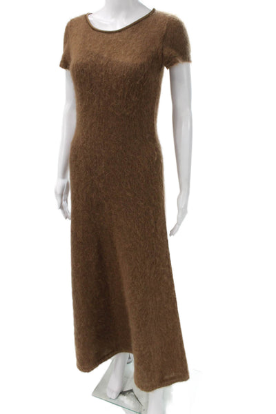 Alberta Ferretti Women Maxi Dress Brown Rayon Short Sleeve Round Neck Size 4