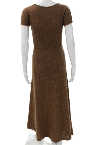Alberta Ferretti Women Maxi Dress Brown Rayon Short Sleeve Round Neck Size 4