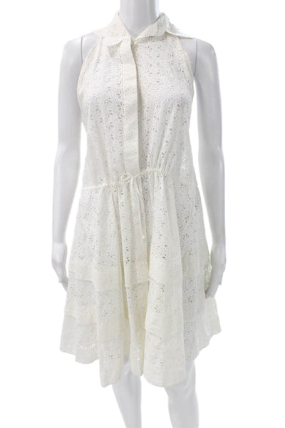 Alaia Women Collared Sleeveless Shirt Dress White Cotton Knee Length Size 38