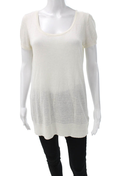 Loro Piana Women Tunic Sweater Linen Ivory Scoop Neck Short Sleeve Size 42