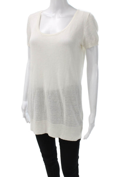 Loro Piana Women Tunic Sweater Linen Ivory Scoop Neck Short Sleeve Size 42