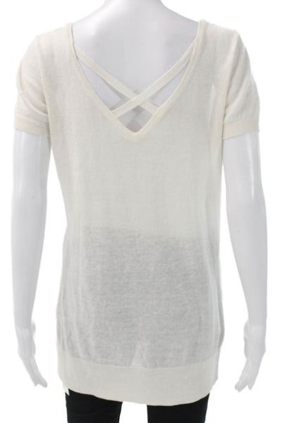Loro Piana Women Tunic Sweater Linen Ivory Scoop Neck Short Sleeve Size 42