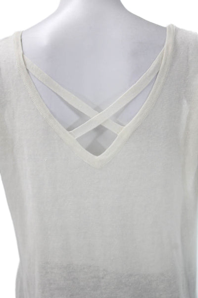 Loro Piana Women Tunic Sweater Linen Ivory Scoop Neck Short Sleeve Size 42