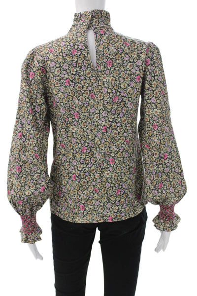 Loretta Caponi Women Viscose Floral High Neck Blouse Long Sleeve Size S