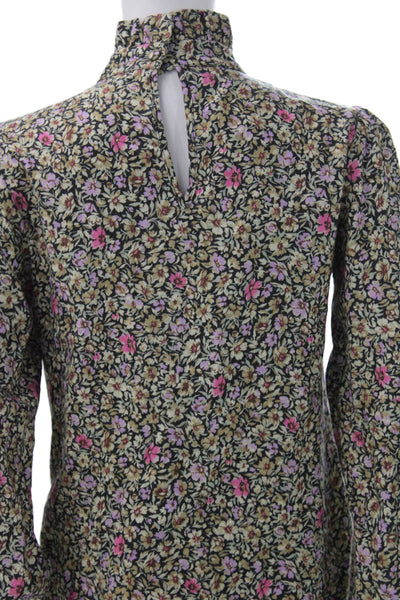 Loretta Caponi Women Viscose Floral High Neck Blouse Long Sleeve Size S
