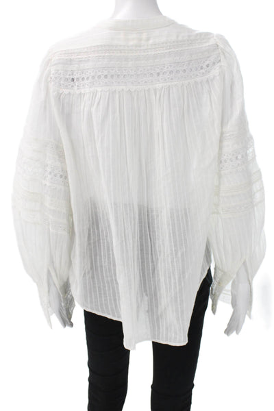 L'Agence Womens Striped V-Neck Cotton Button Long Sleeve Blouse White Size S