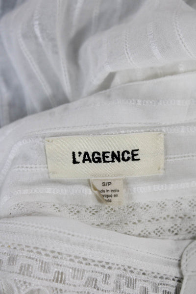 L'Agence Womens Striped V-Neck Cotton Button Long Sleeve Blouse White Size S