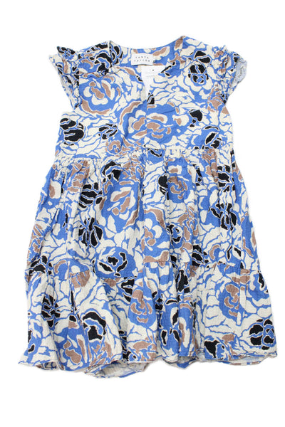 Tanya Taylor Girls Black Floral V-Neck Cap Sleeve Dress Cotton Size M