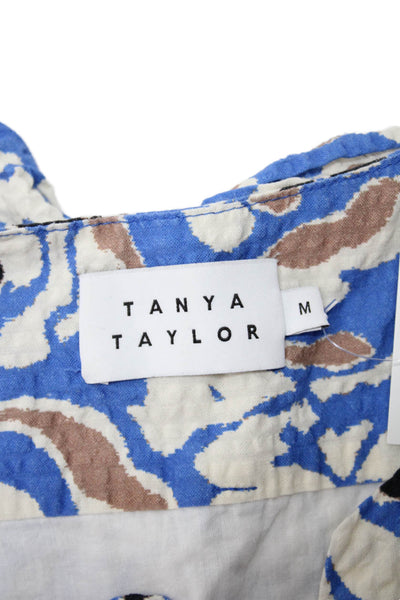 Tanya Taylor Girls Black Floral V-Neck Cap Sleeve Dress Cotton Size M
