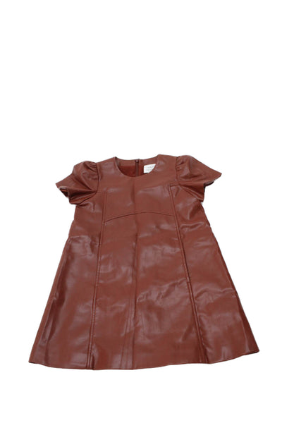 Tanya Taylor Girls Brown Zip Dress Short Sleeve Round Neck Size M