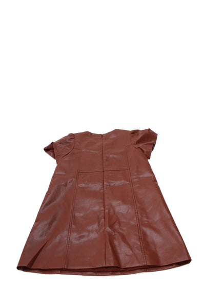 Tanya Taylor Girls Brown Zip Dress Short Sleeve Round Neck Size M