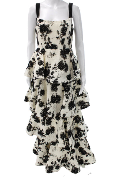 Ieena for MacDuggal Women Maxi Floral White Square Neck Polyester Dress Size 4