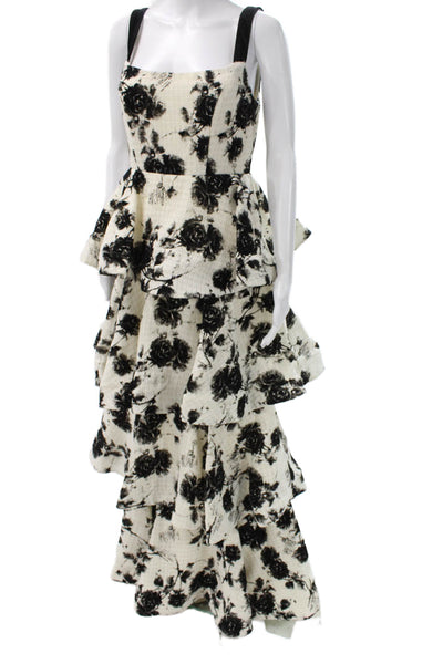 Ieena for MacDuggal Women Maxi Floral White Square Neck Polyester Dress Size 4