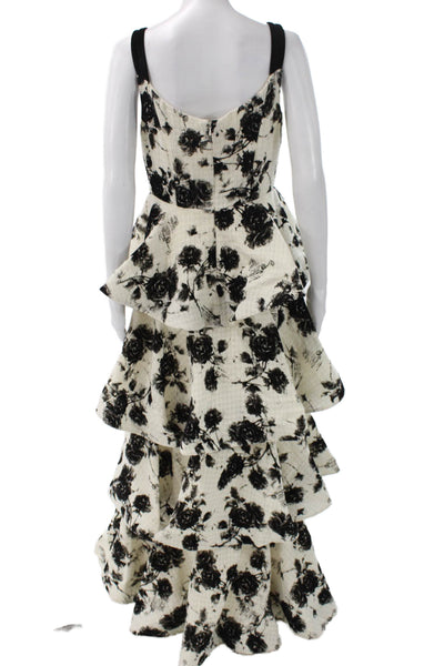 Ieena for MacDuggal Women Maxi Floral White Square Neck Polyester Dress Size 4