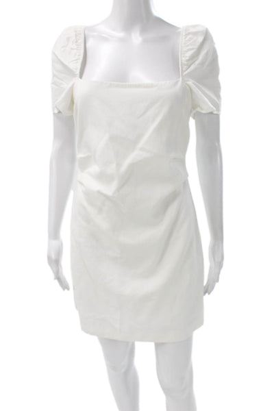Zara Women Shift Dress White Cotton Square Neck Short Sleeve Zip Size M