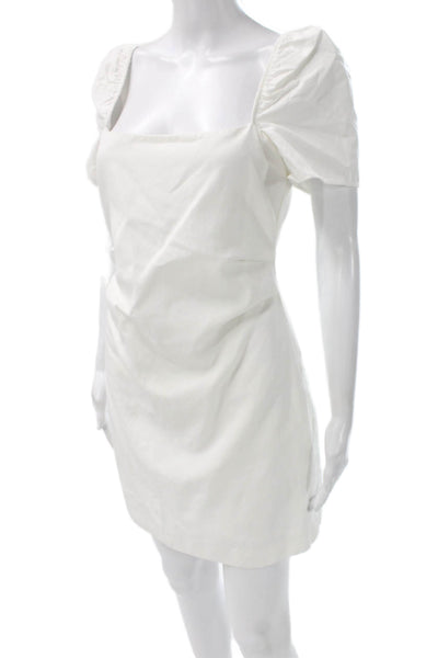 Zara Women Shift Dress White Cotton Square Neck Short Sleeve Zip Size M